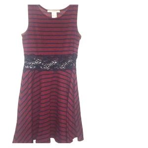 Burgundy stripped dress with mesh!